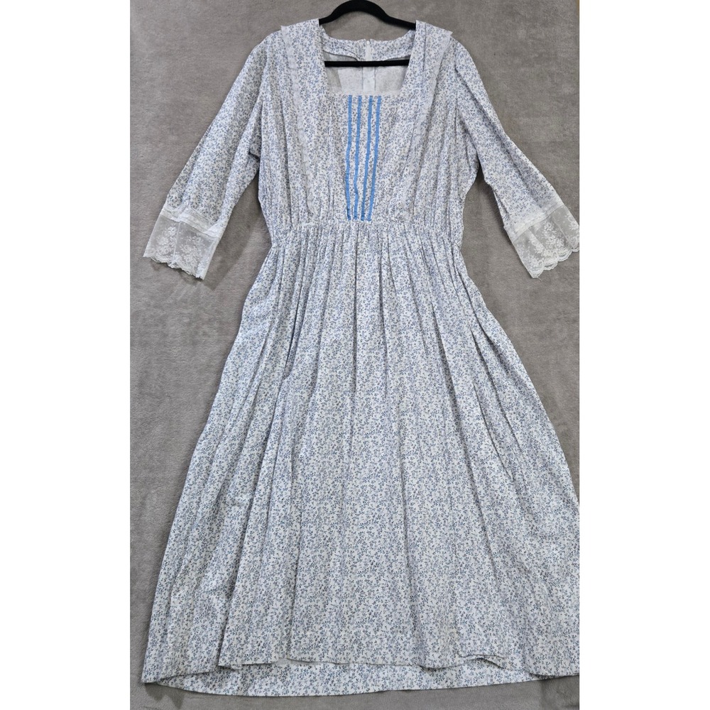 Vtg Prairie‎ Dress Cottagecore Peasant Farmhouse Garden Party Dainty Floral Lace